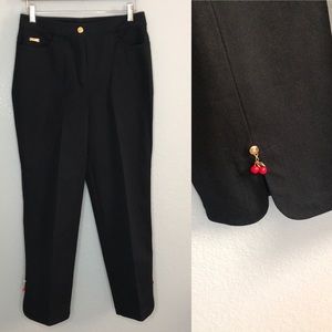 St John Black Charmed Cherry Ankle Twill Pants - 8
